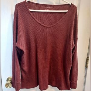 American Eagle Rust Oversized Long Sleeve Waffle Knit Top